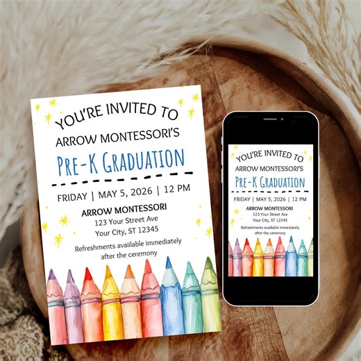 Pre-k Graduation Invitation, Preschool Graduation Flyer, Class of 2026 Celebration Template, Editable Digital Download - Etsy UK