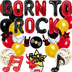 Rock Music Party Decorations for Birthday, Baby Shower, Bachelorette - Born To Rock Balloon Banner, Rock And Roll garland, Rockstar Cake Topper, Rock & Roll Theme Party Balloons for Kid Adult