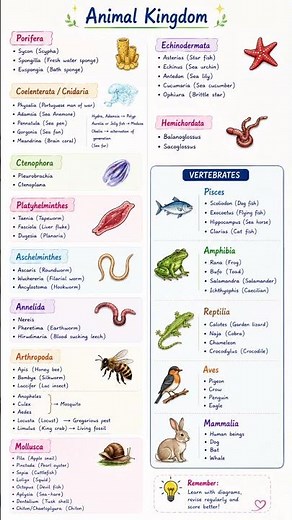 🔥📝Animal kingdom all phylum ka examples ✨️# mind map # biology 📌 Follow for daily NEET short notes