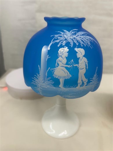 Vintage Glass West Moreland Mary Gregory Fairy Lamp Blue Shade Boy Girl Cottage - Etsy UK