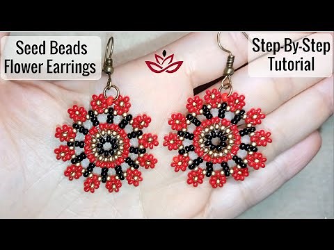 Seed Beads Earrings with Circles and Flowers || DIY