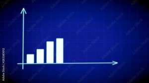 Business futuristic bar graph chart diagram with arrows axis. Growth chart business concept. Chart rotating on blue gradient background. 4K