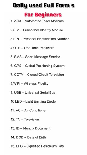 Daily Use Full Forms | ATM, SIM, OTP, WiFi Full Form 🔥 | Students Must Know 💥💥