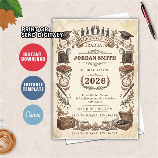 Retro Graduation Invitaiton 2026: Senior Grad Party Invite Canva Editable - Etsy Australia