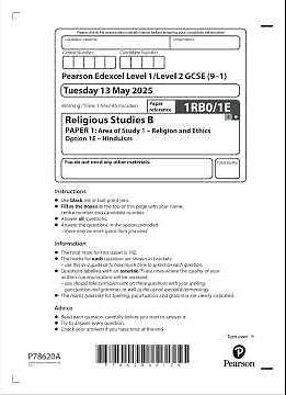 2025 Pearson EDEXCEL GCSE Religious Studies B Paper 1e 1rb0 1e Area Of Study 1 Religion And Ethics