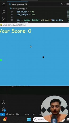 Akshat Tiwari • AI Researcher! on Instagram: "Snake game using python . . . . #python #programming #programmer #code #coding #college #interview"