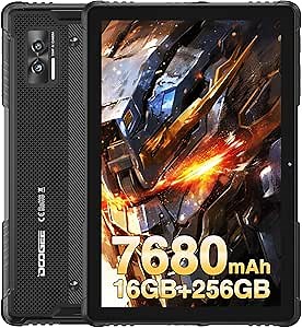 DOOGEE R08 Rugged 10.1 Inch Tablet, Waterproof Android with 16GB RAM+256GB ROM/2TB, MT8788 Octa Core, 13MP+5MP Camera, IP68&IP69K/Dual SIM 4G/5G WiFi/OTG/GPS/Widevine L1 (Black)