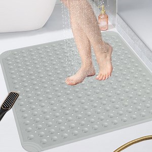 OTHWAY Square Shower Mat 32x32, TPE Non Slip Shower Mat, Inside Shower Mat with Drain Holes Suction Cups, Walk in Shower Mat for Shower Stall, Anti-Slip for Elderly Kids (Dark Grey)