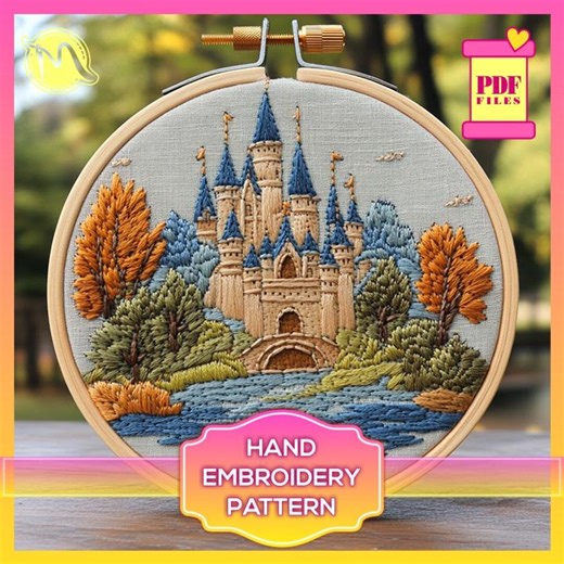 Magic Castle Embroidery Pattern, Beginner Landscape Design (PDF Pattern) - Etsy