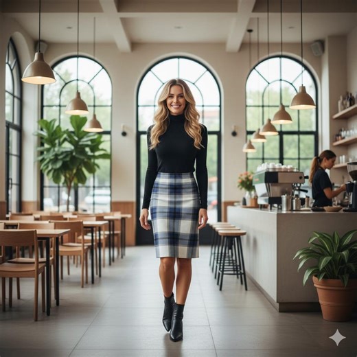 Blue Plaid Knee-length Pencil Skirt | AOP All-over Print - Etsy