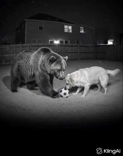 Dog Plays Soccer With A Bear At Night!