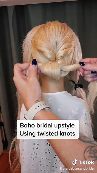 Watch this updo tutorial, its a quick and easy boho style, perfect for weddings or proms. I used a mix of twists and knots for this one. #updoeducation #updoeducator #bridalhairstyle #promhairstyle #bohoupdo