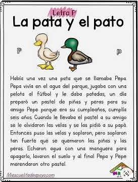 cuento la pata y el pato, para aprender a leer y practicar la lectura