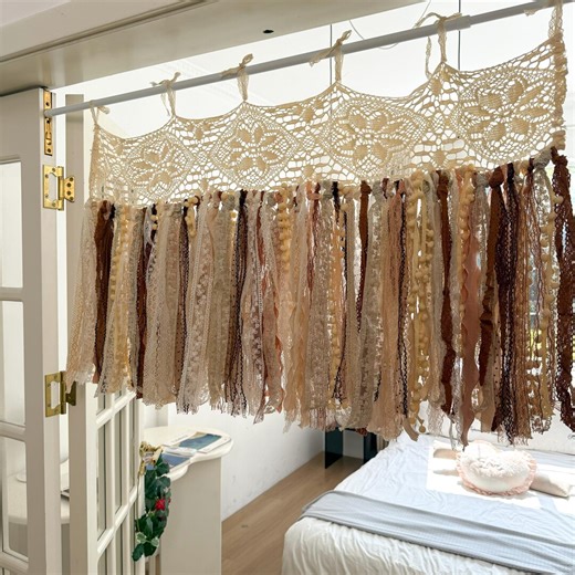 Rustic Shabby Chic Boho Window Curtains Valance, Beige Brown Lace Valance, Cafe Curtain, Farmhouse Country Kitchen Curtain, H-25inch (63cm) - Etsy