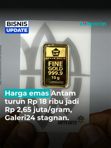 Harga emas PT Aneka Tambang Tbk (ANTM) atau Antam terpantau turun pada perdagangan Rabu (24/6). Seperti yang tertera dalam situs Logam Mulia, harga emas hari ini turun Rp 18.000 ke level Rp 2.655.000 per gram. Sementara itu, harga jual kembali atau buyback emas Antam hari ini anjlok ada pada posisi Rp 2.372.000 per gram. Harga emas Galeri24 pada Rabu (24/6) di situs resminya terpantau stagnan pada level Rp 2.658.000 per gram. Sementara harga jual kembali atau buyback tercatat berada pada angka R