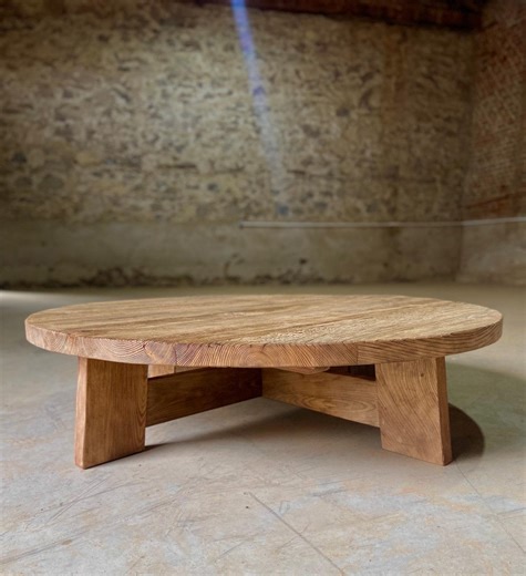 Round Reclaimed Oak Coffee Table – Modern Rustic Low Profile Design - Etsy