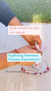 You have to try this classic science experiment. My girls loved this one so much. They drew their own snowman and did a few rounds of it. With a permanent marker, draw on a ziplock bag. Add about 1 cup of vinegar. Put 2 tsp of baking soda on a paper and fold it and carefully place in the ziplock bag. Seal tight. In few seconds the reaction will start. I prefer to do it outdoors as mess is easy to clean. Science - As baking soda mixes with vinegar, carbon dioxide is created. The bag starts to fil