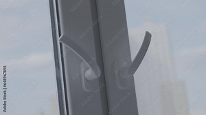 Apartment windows with handles raised up for ventilation. Light decorative element of housing. Sky view concept in city residential complex