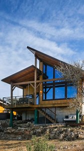 Architect builds home with modern timber framing. #timberframe #timberframing #timberhouse #timbertruss #mortiseandtenon #architecture #modernarchitecture | TIMBERLYNE