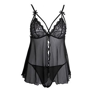 [Hot Item] Sexy Lace Mesh Babydoll Set Women Sexy Lingerie