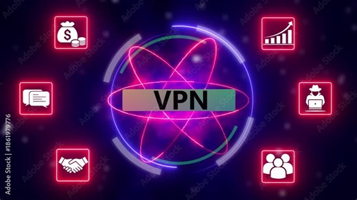 VPN technology visualization for secure business communication. Secure data transfer and VPN cyber protection interface.