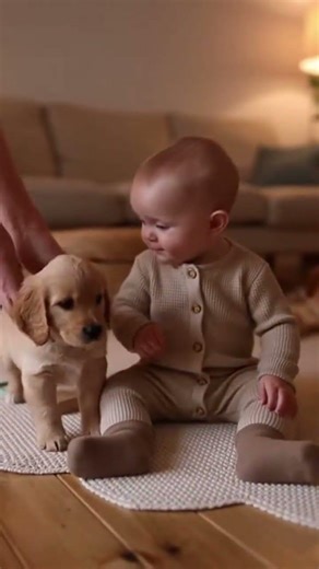 Puppy surprise!!!👶🐶✨🥹🫶 #baby #goldenretreiver #cuteanimal