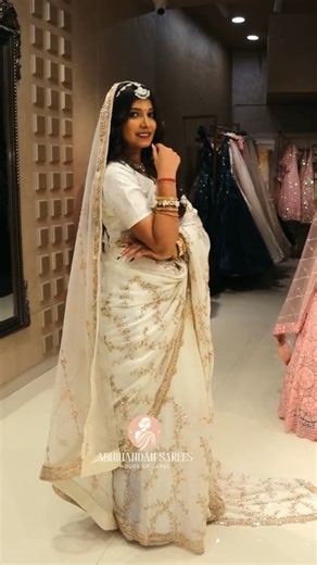 Abhinandan Sarees on Instagram: "Minimal, timeless, and rooted in tradition — Alia Bhatt’s bridal look redefined modern Indian weddings. Dm to order 💓 Visit us today 📍 Managed @poookie.media In frame @nisha_singh2605 Mua @gorgeous_makeupby_saloni [Alia Bhatt bridal look recreation, ivory bridal saree, minimalist bridal saree India, celebrity bridal look, wedding saree inspiration, modern Indian bride, pastel bridal saree, heritage bridal wear ] #AliaBhattBride #CelebrityBridalLook #MinimalBrid