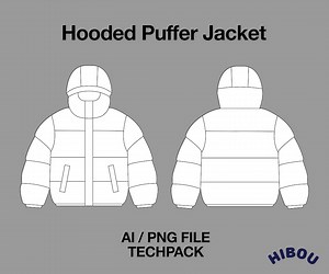 Hooded Puffer Jacket Technical Drawing Streetwear Mock-up Template for Adobe Illustrator Design Tech Packs - Etsy