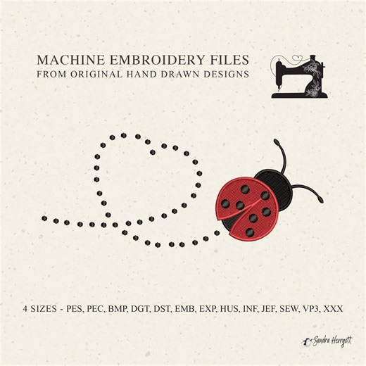 Cute Ladybug Heart Path Machine Embroidery Design Pattern File, Sweet Ladybird for Kid Child Nursery Baby Birthday Valentine Pes Whimsical - Etsy