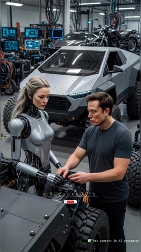 Cybertruck Repair with Elon Musk and Robot Girl - AI Generated 📸 #ai #robot #future #technology #2026