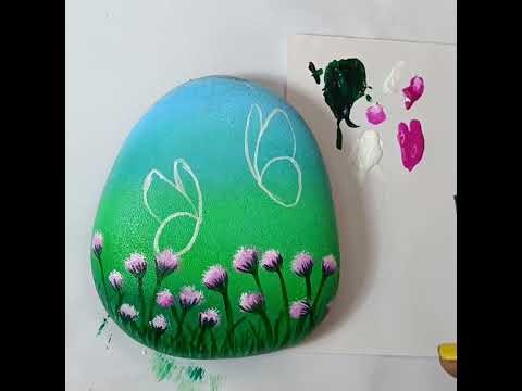 Easy way to Paint One Stroke Butterfly Painting on Rock