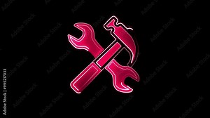 neon light setting tool icon concept animation background. Glowing neon line setting icon with spinning gears icon animated. Settings icon animation isolated. Stock Video