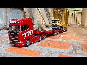 RC Mega Haul! Scania Heavy Duty Transporting Dump Truck on Lowboy Trailer