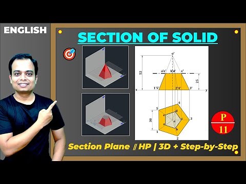 Section of Solids | Problem 11 | Pentagonal Pyramid Cut by Plane Parallel to HP
