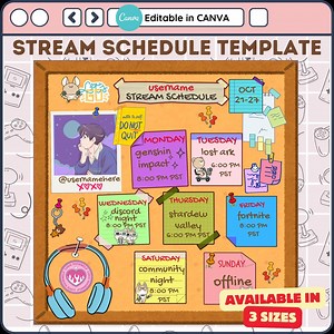 Customizable Stream Schedule Template| Gaming Twitch & Youtube | Cute Stream Schedule Template | Editable Gaming Schedule Template - Etsy