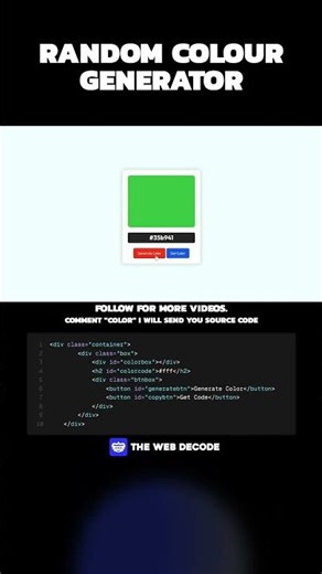 Random Colour Generator using HTML CSS and JavaScript 😃 #coding #webdevelopment