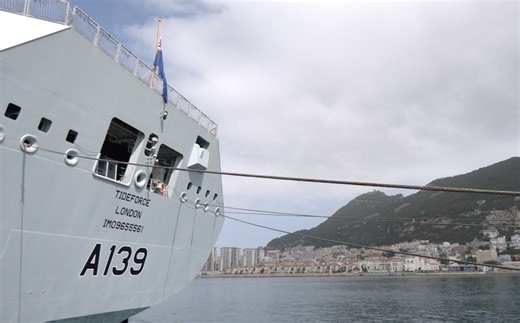 Royal Fleet Auxiliary tanker RFA Tideforce visits Gibraltar for maintenance