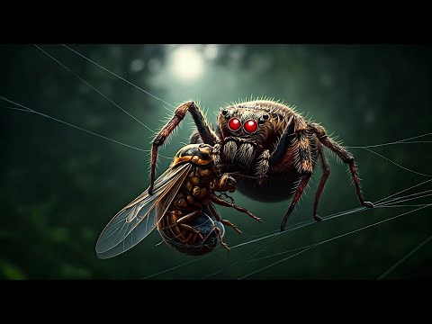 Spider catching bug 4k macro video