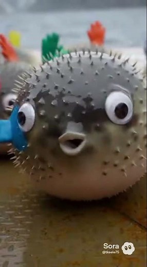 Dancing Pufferfish! Round Fish Singing & Spinning 😂🐡 #shorts