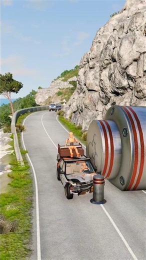 Cars and School Bus vs Giant pit Bollard - BeamNG.Drive Crash #beamngdrive