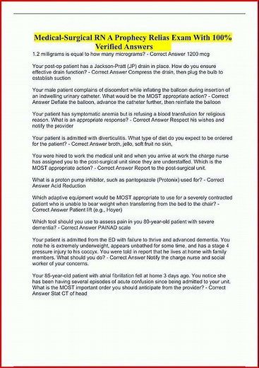 MedicalSurgical RN A Prophecy Relias Exam With 100 Verified Answers 390 new video