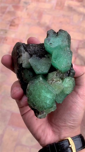 Emerald Crystals on Shiny Biotite Mica#emerald #crystals #emeraldspecimen #mineralspecimens #gems