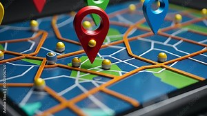 Smartphone 3D Map pins, GPS, navigator pin checking points, 3D World Map icon, technology and application mobile smart phone with mobile, delivery tracking, transportation, travel