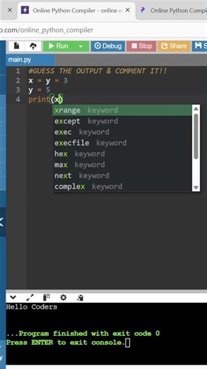 x change hoga ya nhi?? || PYTHON CODE || DA-CODERS || #coding #shorts