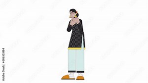 Sore throat tonsillitis line cartoon animation. Inflammation lymph nodes. Throat infection angina 4K video motion graphic. Hindu indian woman 2D linear animated character isolated on white background