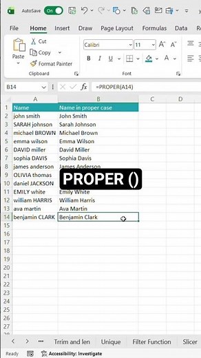 Messy names in Excel? 🤯 Use the PROPER function to fix names instantly! ✨ #excel #exceltips