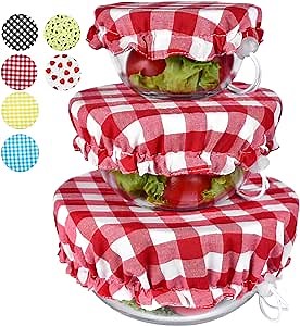 Handmade Reusable Cotton Fabric Bowl Covers - Two Layers of Fabric (Set of 3, Red plaid-2)