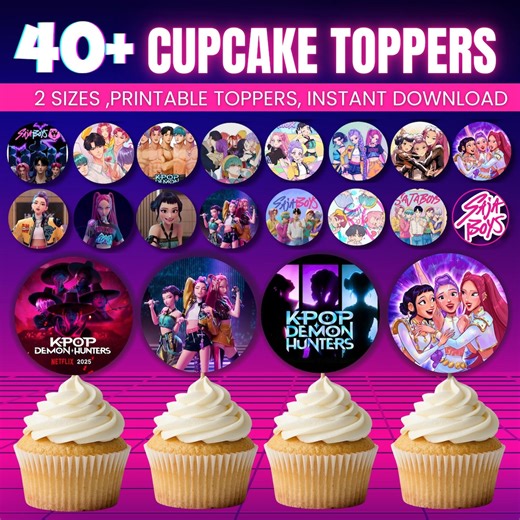 40  K-pop Demon Hunter Cupcake Toppers, Huntrix Birthday Party Decor, Saja Boys Cupcake Toppers, Rumi, Mira, Zoey Cupcake Topper Bundle - Etsy