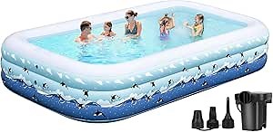 Inflatable Pool with Pump, 130"x72"x22" Large Blow Up Pool Inflatable Swimming Pool for Adults, Full-Sized Above Ground Swimming Pools for Backyard Garden Water Lawn Indoor Outdoor (White Blue)