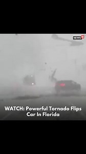 A dramatic video captures moment a powerful tornado flips car in Florida. #ViralVideo #UnitedStates #Florida #tornado | News18